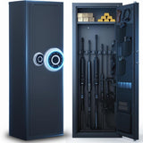 PLENTORA Gun Safe for Rifles and Pistols, 12-15 Large Biometric Gun Cabinet with Fingerprint & Digital Keypad, Adjustable Racks and Door Organizer, Black PLENTORA