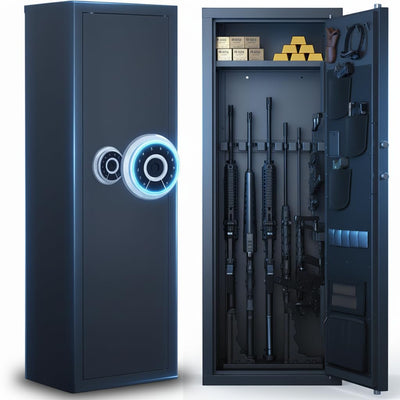 PLENTORA Gun Safe for Rifles and Pistols, 12-15 Large Biometric Gun Cabinet with Fingerprint & Digital Keypad, Adjustable Racks and Door Organizer, Black