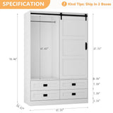 Wardrobe Closet with Doors, 71" Tall Bedroom Armoire, Wooden Closet with Doors and Drawer, Large Capacity Freestanding Wardrobe Closet with Hanging Rod and Shelves, Anti-Dumping Design, White RIDFY