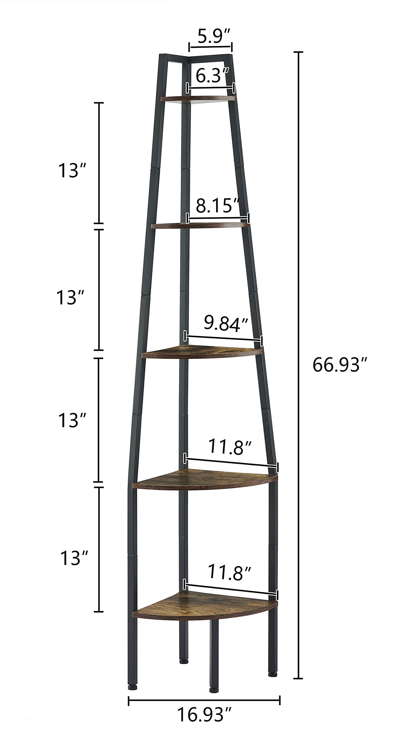 Hoctieon 5-Tier Industrial Corner Shelf - Rustic Brown Ladder Bookcase for Small Spaces - WoodArtSupply