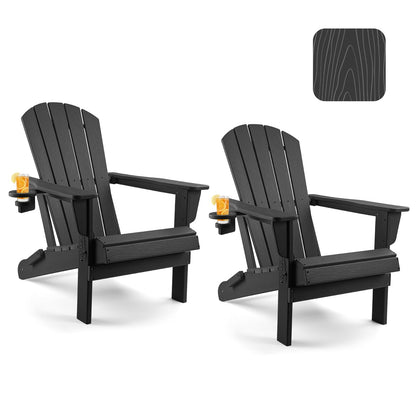 OLYMSOLD Folding Adirondack Chair Set of 2, Plastic Adirondack Chairs Wood Texture, Fire Pit Chairs for Outside, Weather Resistant Composite Adirondack Chair with Cup Holder - WoodArtSupply