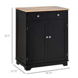 HOMCOM Sideboard with Solid Wood Countertop, Modern Kitchen Storage Cabinet, Coffee Bar Cabinet with 2 Drawers, Doors and Adjustable Shelf, Black HOMCOM