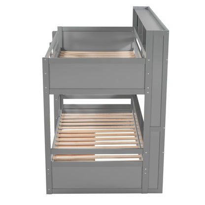 Harper & Bright Designs Twin Over Twin Bunk Bed with Storage and Shelves in Grey - WoodArtSupply