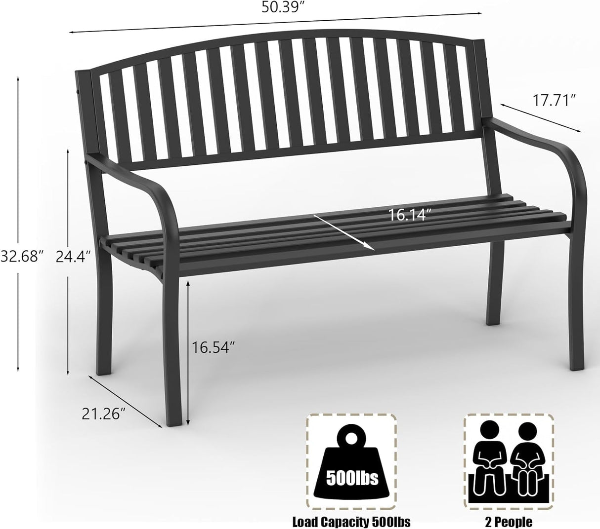 On Shine 50'' Outdoor Bench Weatherproof, Cast Iron All Metal Frame Garden Bench, Anti-Rust Patio Park Bench Clearance for Front Porch, Yard, Lawn, Deck On Shine