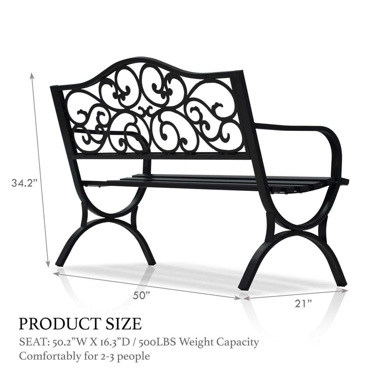 AJP Distributors 50" Outdoor Bench Garden Bench with Clouds Pattern Steel Metal Frame Park Bench Cast Iron Backrest Armrests for Patio Lawn Yard Deck Front Porch Backyard Driveway Balcony Furniture AJP Distributors