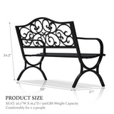AJP Distributors 50" Outdoor Bench Garden Bench with Clouds Pattern Steel Metal Frame Park Bench Cast Iron Backrest Armrests for Patio Lawn Yard Deck Front Porch Backyard Driveway Balcony Furniture AJP Distributors
