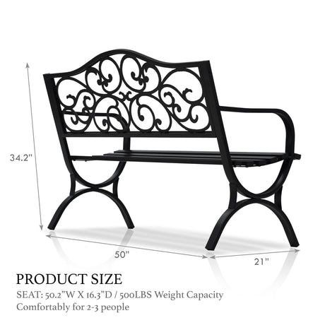 AJP Distributors 50" Outdoor Bench Garden Bench with Clouds Pattern Steel Metal Frame Park Bench Cast Iron Backrest Armrests for Patio Lawn Yard Deck Front Porch Backyard Driveway Balcony Furniture AJP Distributors