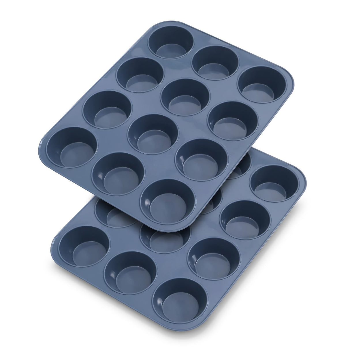 Vnray 2 Pack Silicone Muffin Baking Pan & Cupcake Tray 12 Cup - Nonstick Cake Molds/Tin, Silicon Bakeware, BPA Free, Dishwasher & Microwave Safe (12 Cup Size, Grey) Vnray