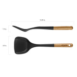 STAUB Wok Spatula, Perfect for Scooping, Flipping, Stirring, and Turning Stir Fries, One Size, Durable BPA-free Matte Black Silicone, Acacia Wood Handles, Safe for Nonstick Cooking Surfaces STAUB