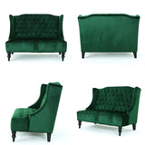 Modern Tufted Velvet Wingback Loveseat, Tufted Velvet 2 Seat Couch Sofas with High Back Thick Padded Cushioned Seats for Living Room, Victorian Style, Emerald Merax