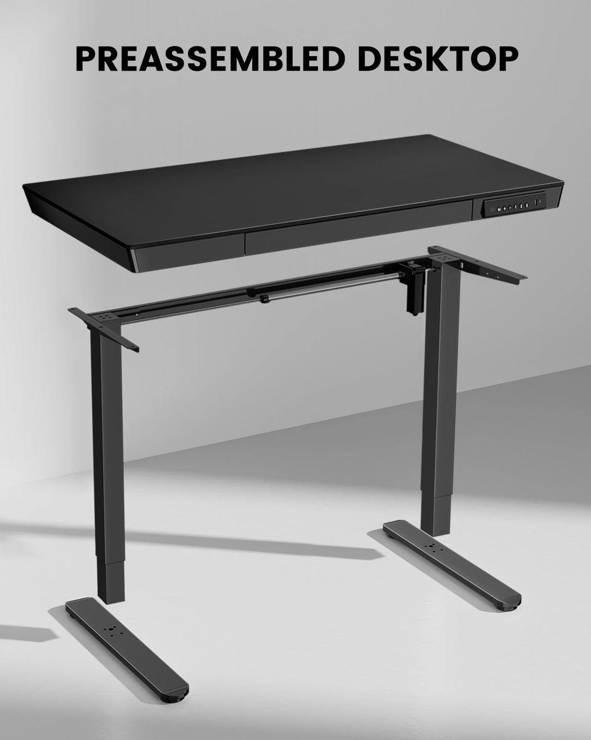 ErGear Standing Desk with Drawer, Glass Top One Piece, 48x24 inch Height Adjustable Desk, Electric Standing Desk with Charging Ports, Sit Stand Up Desk for Home Office(Black Glass Top) ErGear