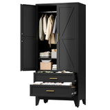 LCAOPC 71" Tall Metal Wardrobe Cabinet with 2 Drawers and Hanging Rod, 2 Doors Armoire Wardrobe Closet with Shelf for Bedroom, Office, Laundry Room, Black LCAOPC
