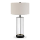 Henn&Hart 28" Tall Table Lamp with Fabric Shade in Blackened Bronze/White, Lamp, Desk Lamp for Home or Office Henn&Hart