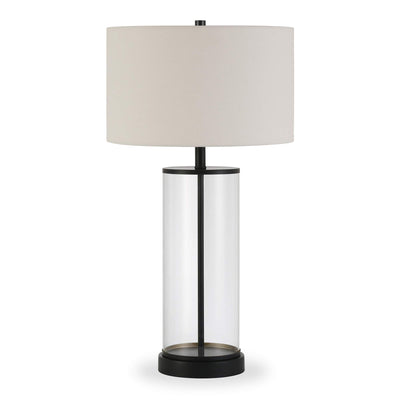 Henn&Hart 28" Tall Table Lamp with Fabric Shade in Blackened Bronze/White, Lamp, Desk Lamp for Home or Office