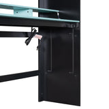 Full Size Gaming Loft Bunk Convertible Bed, Bedroom Furniture Esports Style Bed with Height-Adjustable Desk, RGB Light Strip and USB Port, Wood Gaming Bed Frame with Open Wardrobe and Shelves (Blue) YSWH