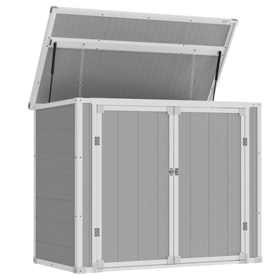 Amopatio 41 Cu Ft Outdoor Storage Shed, Horizontal Resin Trash Can Storage, Weather Resistance, Storage Box with Floor Included for Garden Tools, Lawn Mowers, Garbage Cans, Patio Use, Sandstone