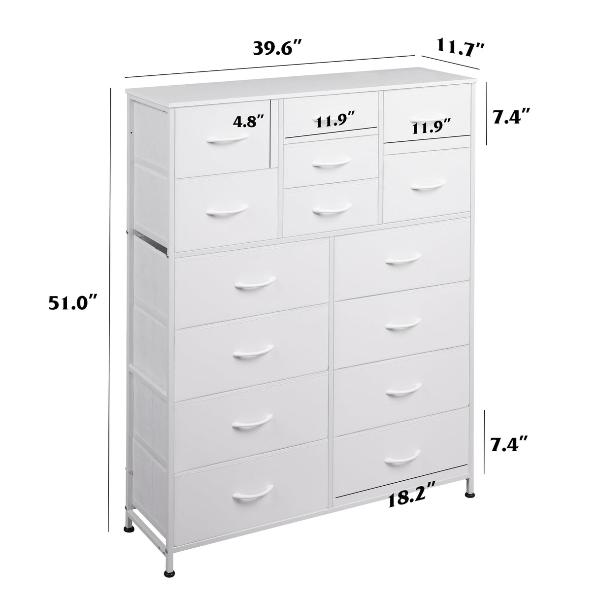 WLIVE Tall White Dresser for Bedroom Furniture, Fabric Dressers Storage Tower with 15 Deep Drawers, Dresser for Closet, Hallway, Entryway, Office, Storage Tower with Cabinet, Metal Frame, Wooden Top WLIVE