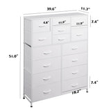 WLIVE Tall White Dresser for Bedroom Furniture, Fabric Dressers Storage Tower with 15 Deep Drawers, Dresser for Closet, Hallway, Entryway, Office, Storage Tower with Cabinet, Metal Frame, Wooden Top WLIVE