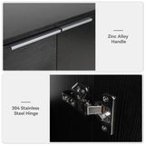 SOLIDEE 28 Inch Black Floating Bathroom Vanity with 1-Door and 1-Drawer, Modern Wall Mounted Cabinet with Black White Ceramic Vessel Sink Top SOLIDEE