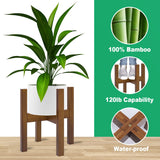 Rnined Adjustable Plant Stand Indoor,Bamboo Mid Century Modern Plants Stands, Stable Plant Holder,Fit 8 9 10 11 12 inch Pots (Pot & Plant Not Included) Rnined