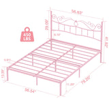 Merronix Full Size Bed Frame with Headboard, Elegant Metal Bed Frame Full for Girls, Modern Kids Full Bed Frame No Box Spring Needed, 11.2 Inches Height Clearance - Pink Merronix