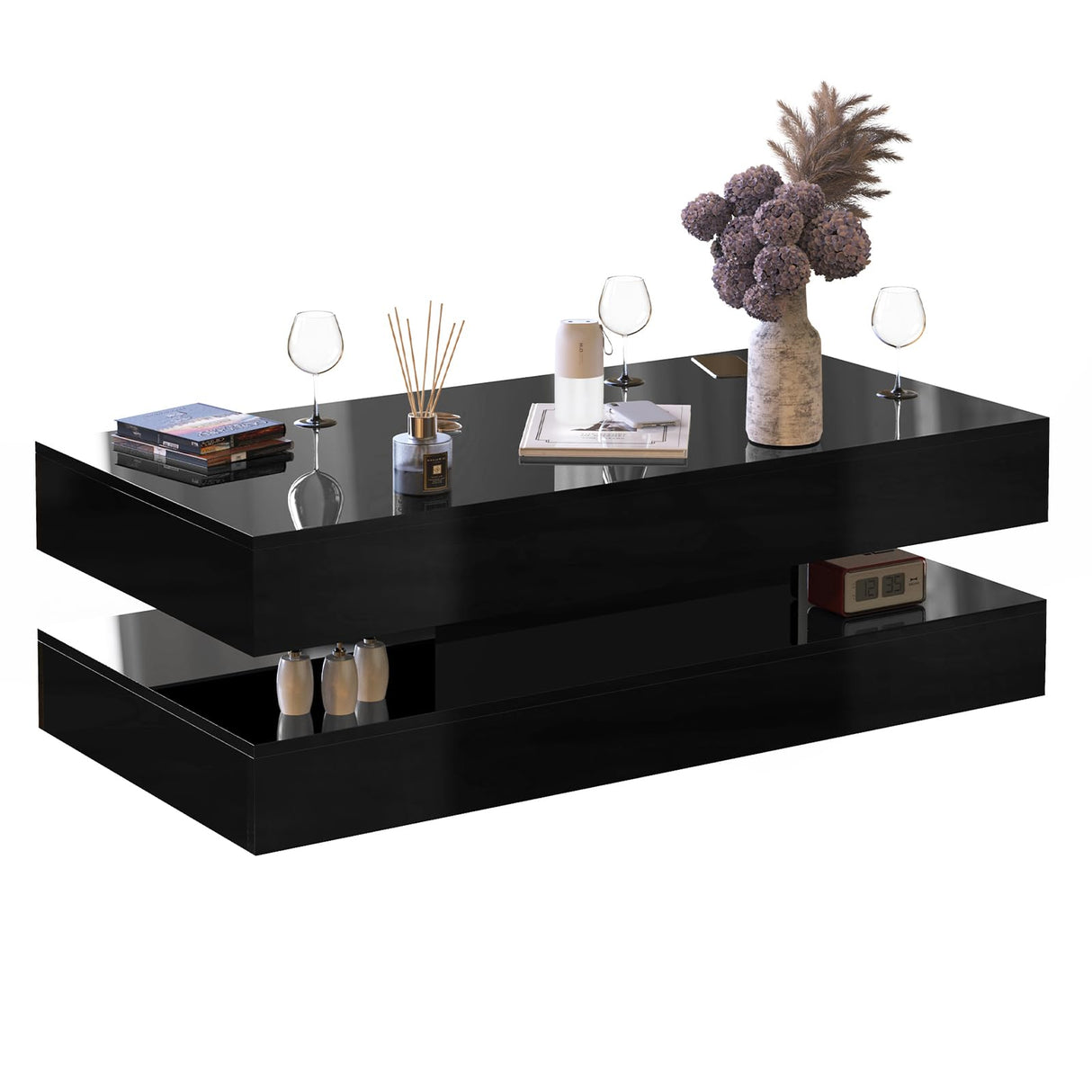 Uspeedy 47.3IN High Glossy LED Coffee Table,Modern Coffee Table for Living Room,Living Room Tables,Large Living Room Furniture,APP LED Lights,Black/White Coffee Table for Living Room (Black) Uspeedy