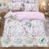 URBONUR Floral Duvet Cover Set Twin Size 3-Pieces Egyptian Cotton Percale Weave Garden Chic Flowers Comforter Bedding Set, Soft and Breathable Duvet Covers with Button Closure URBONUR