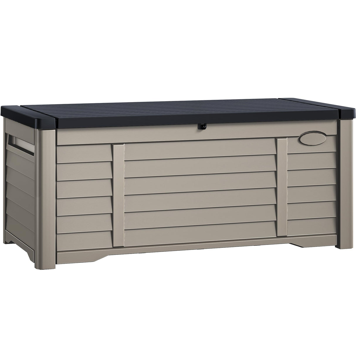 DWVO Large Deck Box 120 Gallon Waterproof Outdoor Storage Box, Extra Large Outdoor Storage Bin, Resin Louvered Patio Storage for Outdoor Pillows, Garden Tools & Pool Supplies, Lockable, Black&Brown DWVO