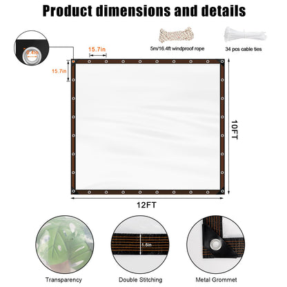 10x12FT Outdoor Clear Tarps with Grommets Vinyl Insulation Shed Cloth,Thicken Clear Waterproof Tarpaulin Transparent Tarp,Heavy Duty Clear Plastic Tarps with Rope for Garden Plant Opening Sto - WoodArtSupply