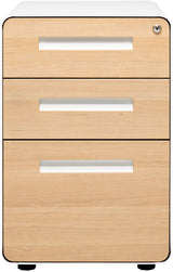 Laura Davidson Furniture Stockpile 3 Drawer File Cabinet with Lock - Under Office Desk Metal Filing Cabinet, Legal/Letter File Folders, Wheels and Stationary Feet, Pre-Assembled, White/Wood Laura Davidson Furniture