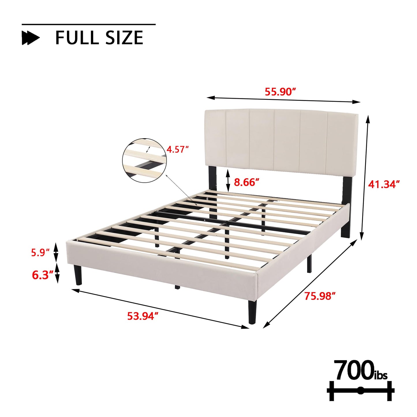 alazyhome Upholstered Full Size Beige Platform Bed Frame with Velvet Upholstered Headboard Wooden Slats Support No Box Spring Needed Easy Assembly