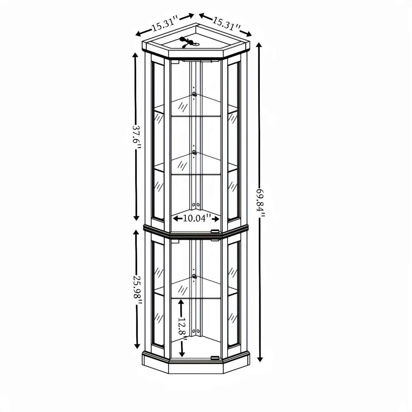 JIJIWANG 70" H Corner Glass Cabinet Lighted Curio Cabinet Corner Display Case for Living Room, Curio Cabinet, Antique Collection, Wine,Bar Glass Storage Light Included, Antique White