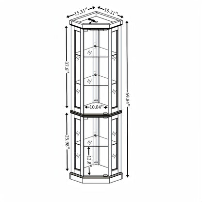 JIJIWANG 70" H Corner Glass Cabinet Lighted Curio Cabinet Corner Display Case for Living Room, Curio Cabinet, Antique Collection, Wine,Bar Glass Storage Light Included, Antique White