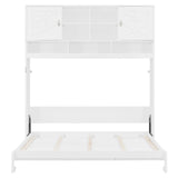 Merax Queen Size Murphy Bed Wall Bed with Top Cabinets and Shelves, Space-Saving Design Foldable Platform Bed Frame, Multifunctional Bed for Bedroom, Guest Room, Home Office, White (Diamond Stripes) Merax