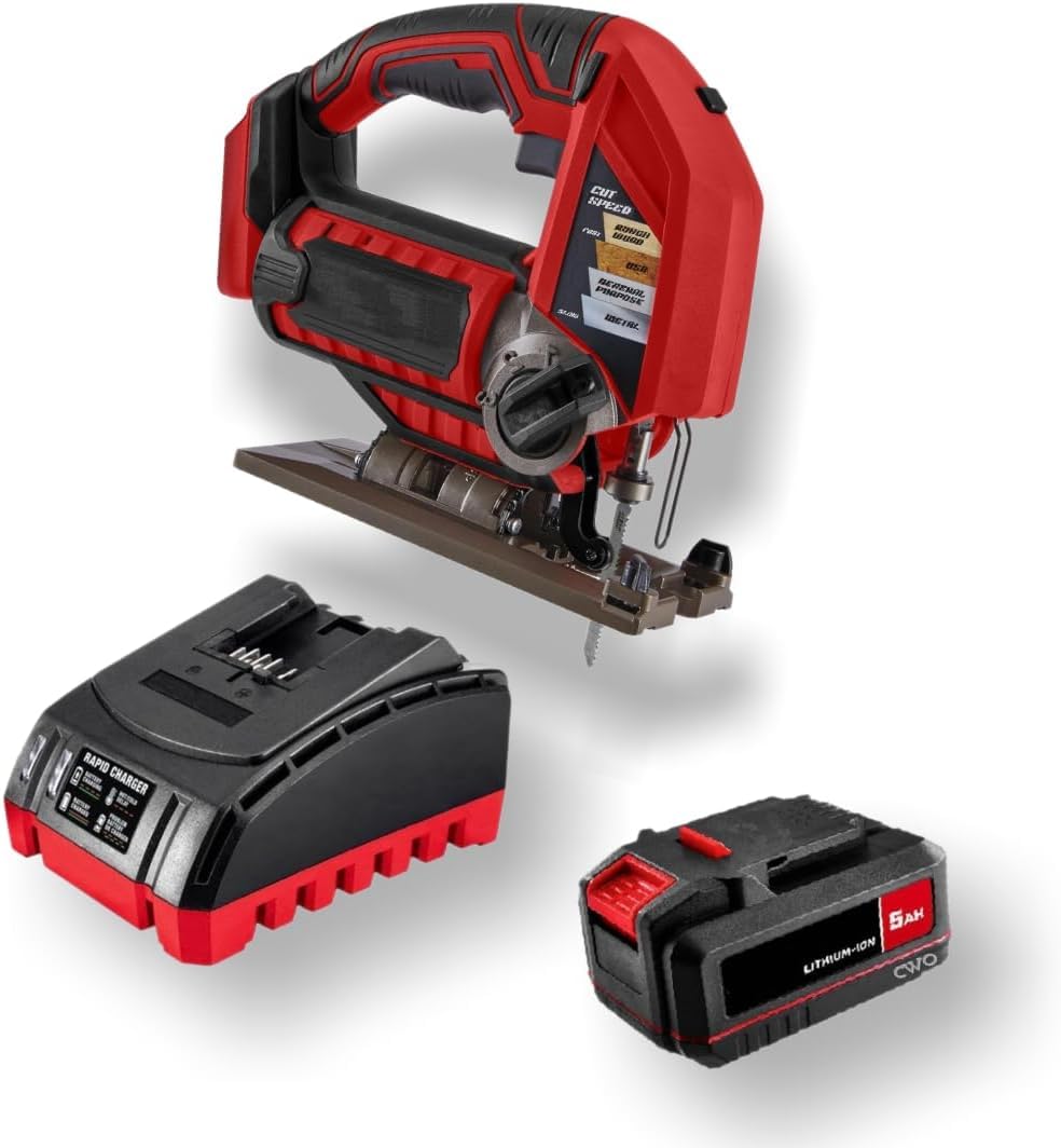 Fits BAUER 20V Cordless Variable Speed Jig Saw Kit with 5Ah Lithium Ion Battery & 20V Rapid Charger - Designed for Precise Control & Superior Cutting Performance in a Wide Variety of Materials Generic