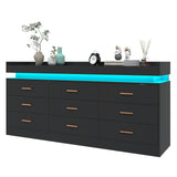 Hlivelood 9 Drawer Dresser with LED Light, Modern Chest of Drawers for Closet, Wide Drawer Organizer Cabinet for Bedroom, Living Room, Entryway, Hallway(9 Drawer Black) Hlivelood