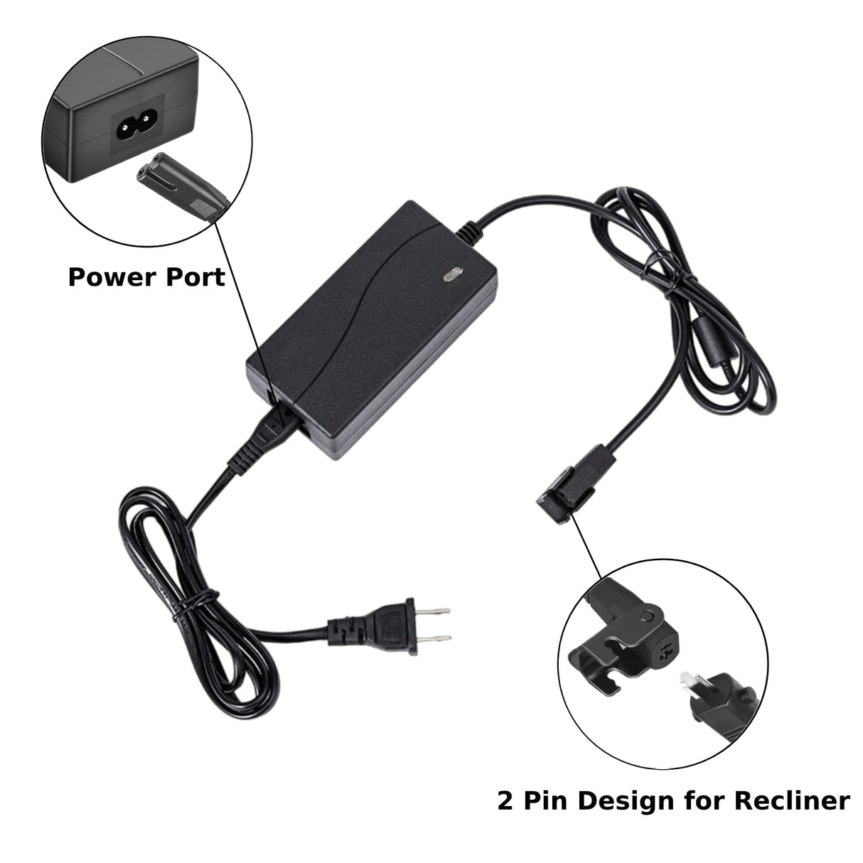 Universal Power Recliner Power Supply, 29V 2A 2 Pin AC/DC Switching Power Supply Adapter for Electric Recliner/Couch/Lift Chair/Standing Desk HCHNH