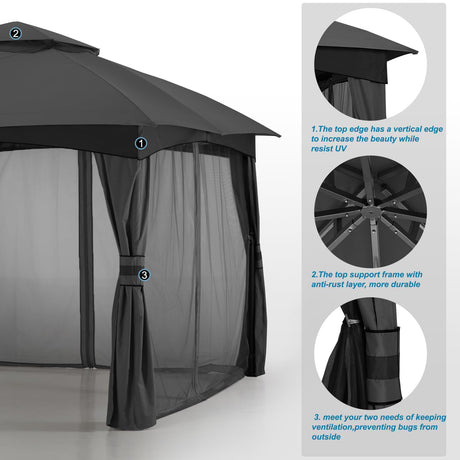 MASTERCANOPY Outdoor Patio Gazebo for Garden with Upgrade Steel Frame and Netting Walls (8x8,Gray) MASTERCANOPY