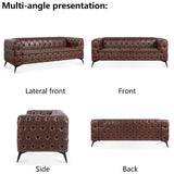 84" Chesterfield Couch PU Leather, Traditional Square Arm Removable Cushion 3 Seater Sofa, Tufted Button Trim with Iron Legs for Living Room Office (Dark Brown) Yuxuanhang
