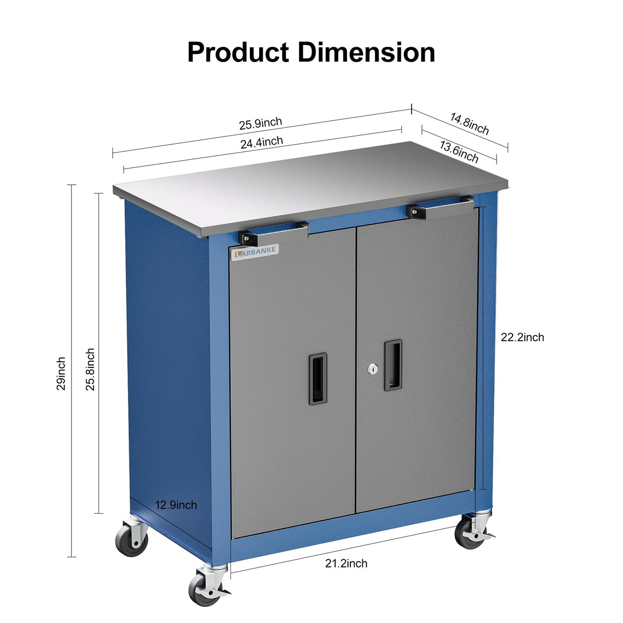 LARBANKE Tool Chest with Wheels and 4 Pad Feet,Tool Chest with 2 Doors and Adjustable Shelves,Lockable Steel Chest for Garage,Home and Office,can be Combined to Large Cabinet Set LARBANKE