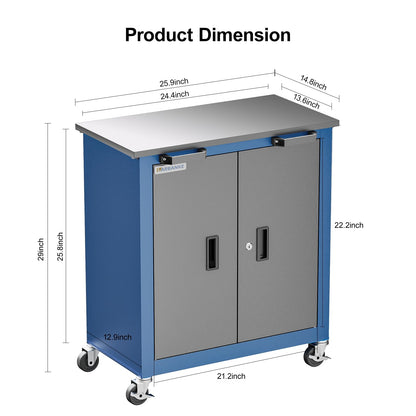 LARBANKE Tool Chest with Wheels and 4 Pad Feet,Tool Chest with 2 Doors and Adjustable Shelves,Lockable Steel Chest for Garage,Home and Office,can be Combined to Large Cabinet Set