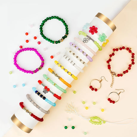 Sistenia 6mm Glass Beads Bracelet Making Kit 1400pcs, 24 Colors Crystal Beads for Jewelry Making Round Beads DIY Crafts with Spacer Beads Charms Accessories Sistenia