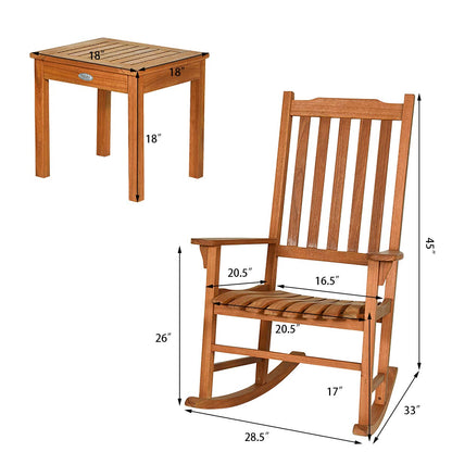 Giantex 3 Piece Patio Rocking Chair Set, Outdoor Wood Conversation Set w/ 2 Rockers & 1 Coffee Table, Eucalyptus Wooden Rocking Bistro Set for Backyard Porch Poolside Lawn - WoodArtSupply