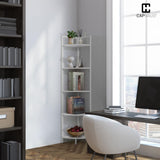 CAPHAUS 5-Tier Corner Shelf, Tall 59.1-Inch White Metal Frame Display Rack, Bookshelf Unit for Bathroom, Living Room, Home, Office CAPHAUS