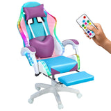 BESUFY Gaming Chair with LED Lights, Girl Video Chair, Ergonomic Computer Chair with Massage and Footrest, Heart Backrest, Height Adjustable Swivel Reclining Video Game Chairs for Adults Purple BESUFY