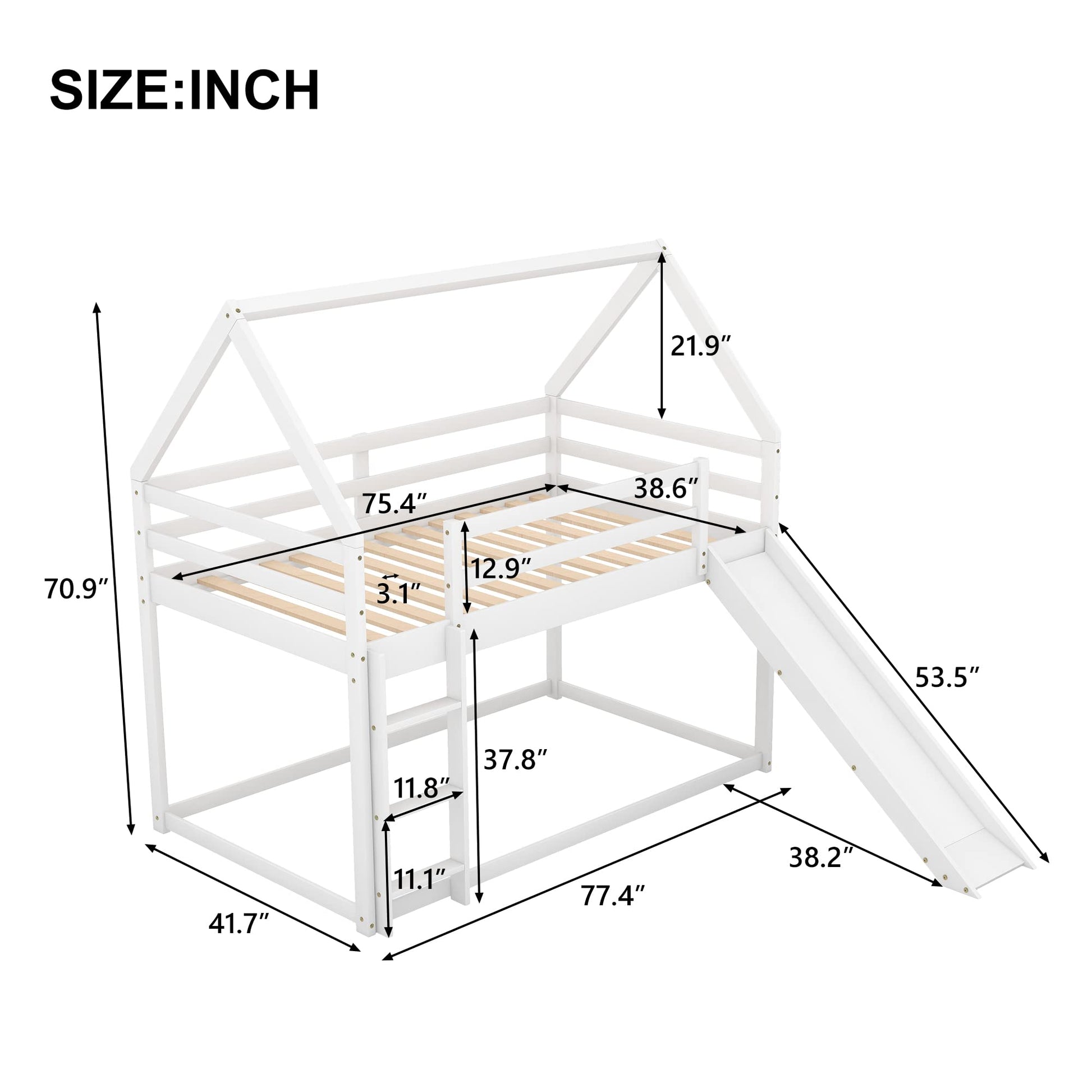 Morhome Twin Over Twin Bunk Bed with Slide & Playhouse Design - WoodArtSupply