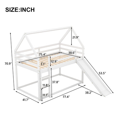 Morhome Twin Over Twin Bunk Bed with Slide & Playhouse Design - WoodArtSupply