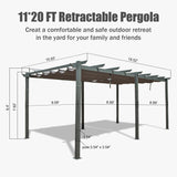 Domi Outdoor Living 11' X 20' Outdoor Pergola with Retractable Canopy Aluminum Shelter Sun Shade Grape Trellis for Patio, Backyard and Lawn, Gray domi outdoor living