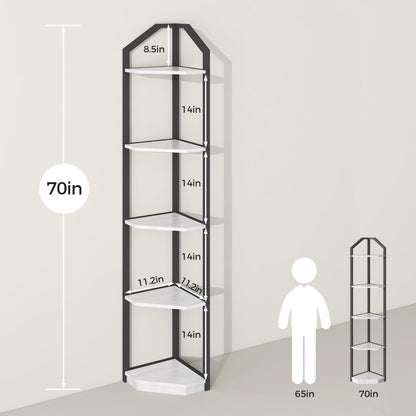 5-Tier Rustic White Corner Bookshelf - Multifunctional Storage and Display Stand - WoodArtSupply