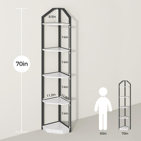 5-Tier Rustic White Corner Bookshelf - Multifunctional Storage and Display Stand Fun Memories